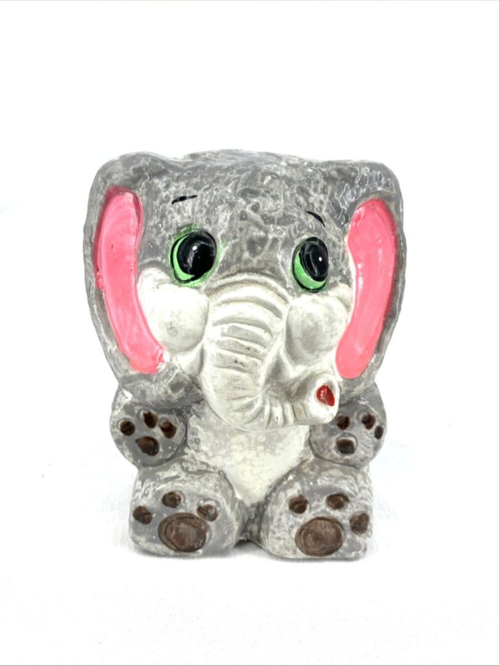 Anthropomorphic Elephant Nursery Bank Figurine Enesco Japan Gray Pink 4.5" Vtg